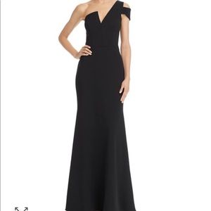 Aqua one shoulder ruffled gown